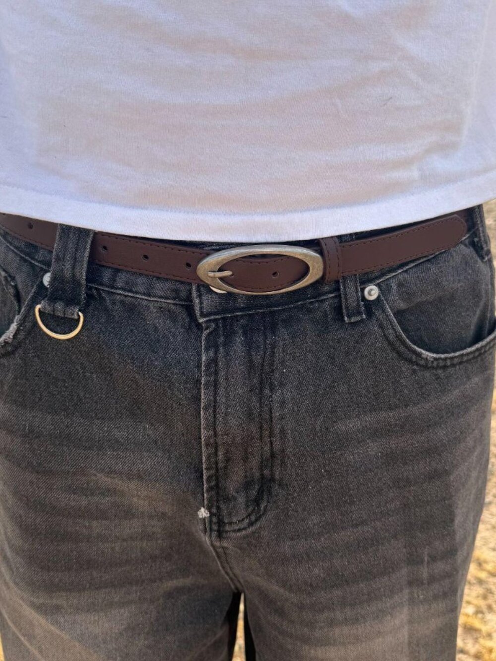 Brown Minimalist Antique Oval Buckle Belt